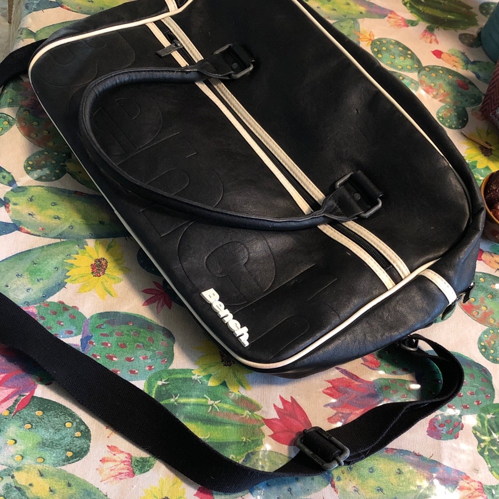 Bench Black Messenger Bag with White Piping